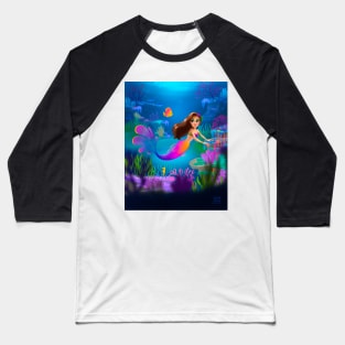 Tropical Coral Reef Mermaid Baseball T-Shirt